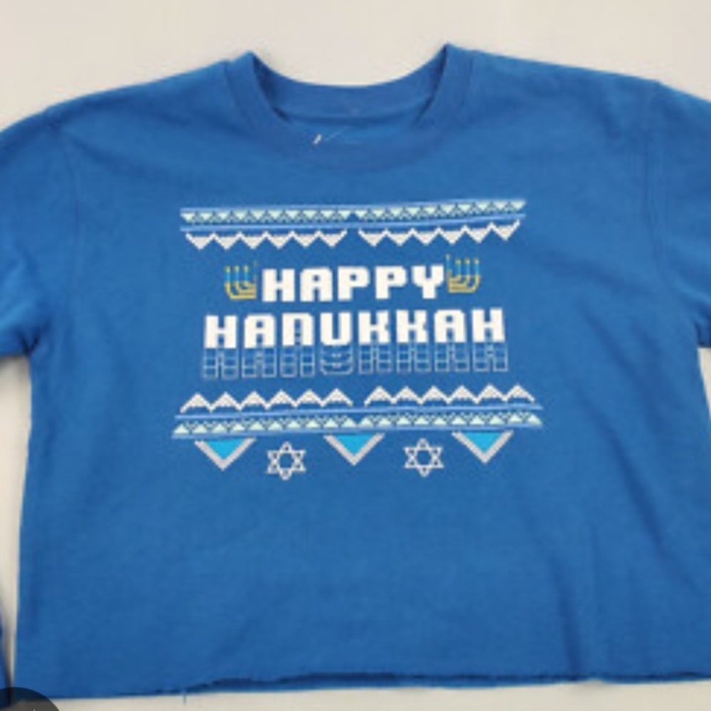 Freeze Blue Cropped Sweatshirt with White Hanukkah Graphic